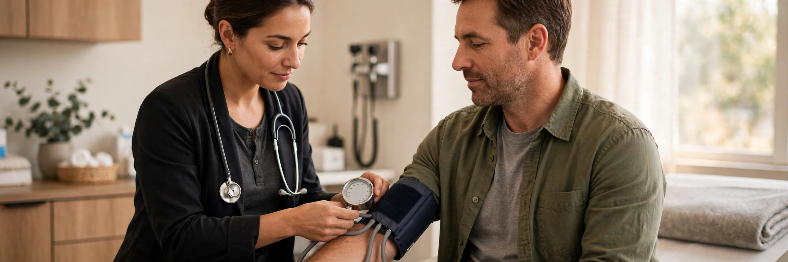 Doctor checking blood pressure to support heart health
